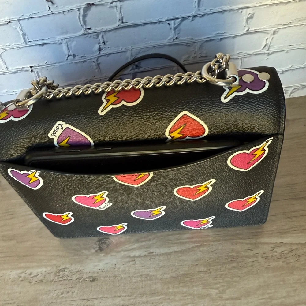 NWT Coach Klare Chain Crossbody shoulder Bag Heart Bolt Print Black/Silver CW436